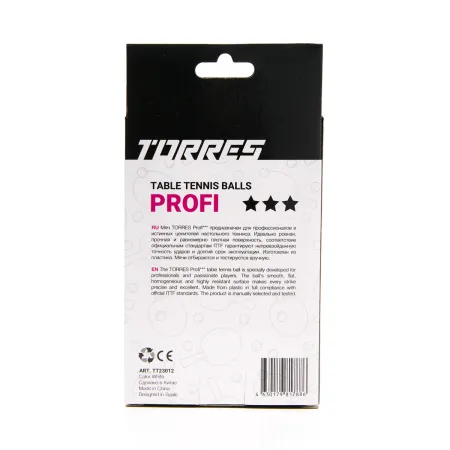 Мяч для наст. тенниса TORRES Profi 3*, TT23012, диам. 40+мм, упак. 6 шт, белый за 338.30 ₽ купить в Новороссийске