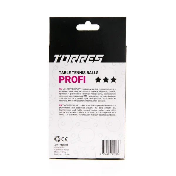Мяч для наст. тенниса TORRES Profi 3*, TT23012, диам. 40+мм, упак. 6 шт, белый за 338.30 ₽ в Новороссийске