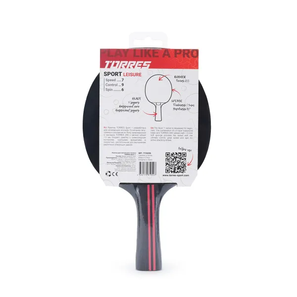 Ракетка для н/т TORRES Sport 1*, TT23005 для любителей, накладка 1,5 мм, конич. ручка за 991.10 ₽ в Новороссийске